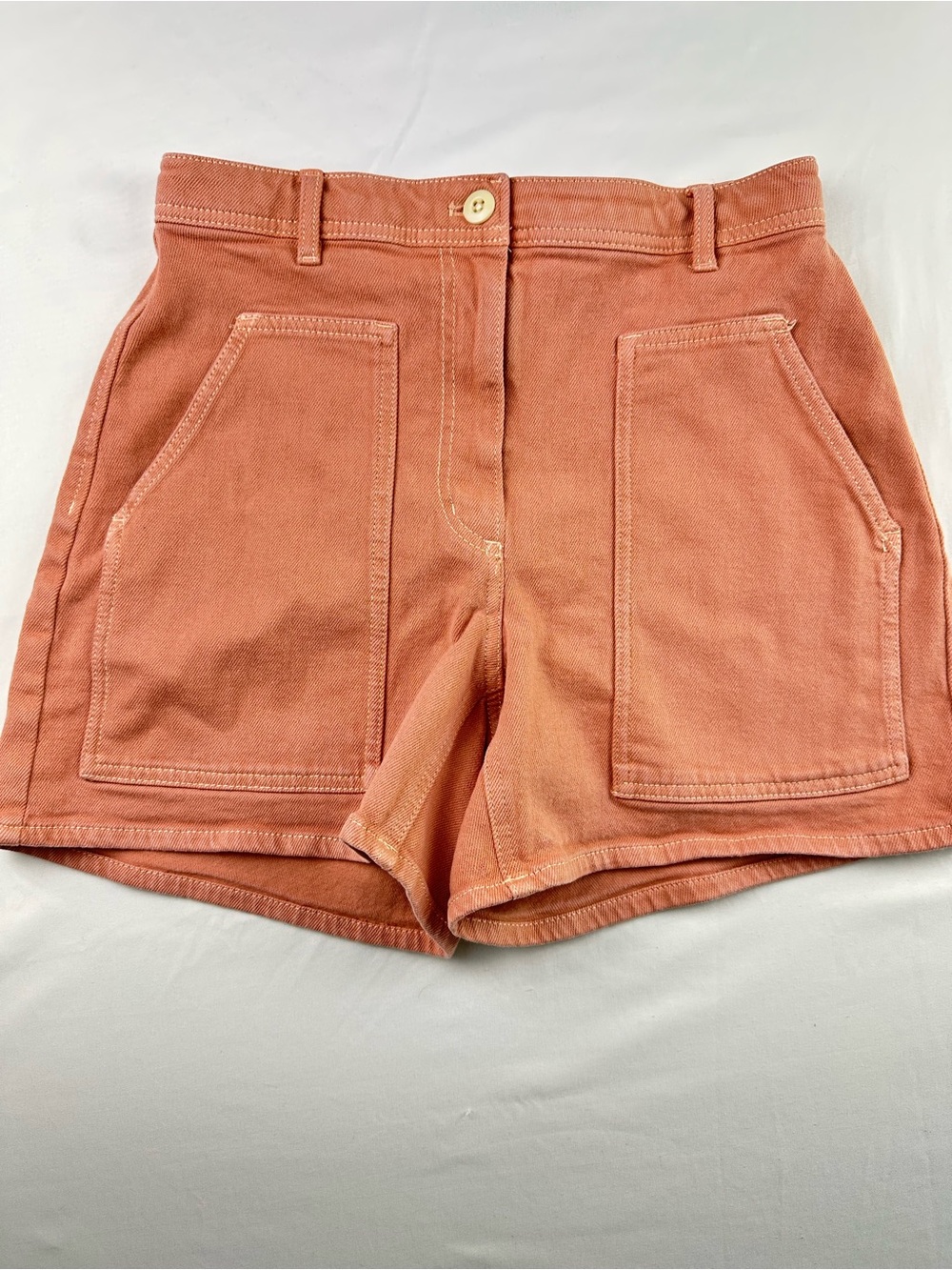 Aritzia Wilfred Free Modern Utility Shorts High Rise Dusty Rose Peach Denim 6